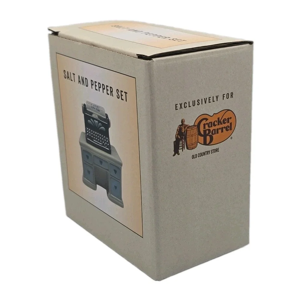 Cracker Barrel Salt & Pepper Set Typewriter & Desk Ceramic New U260